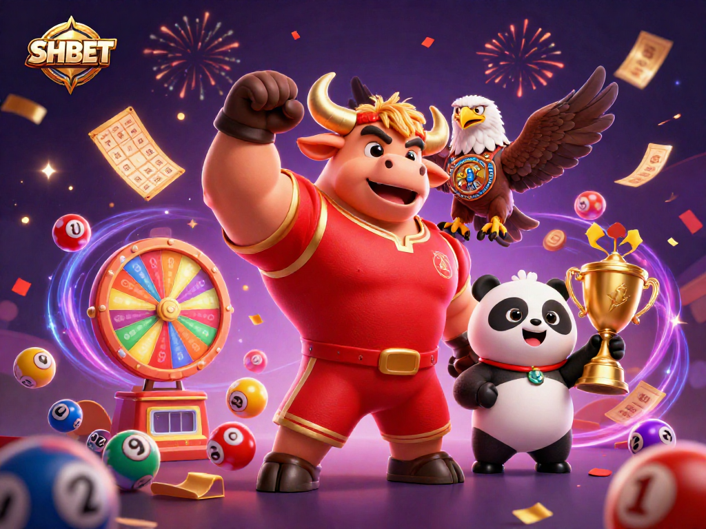 Engage with SHBET's vibrant world of lottery and gaming excitement in this dynamic illustration.